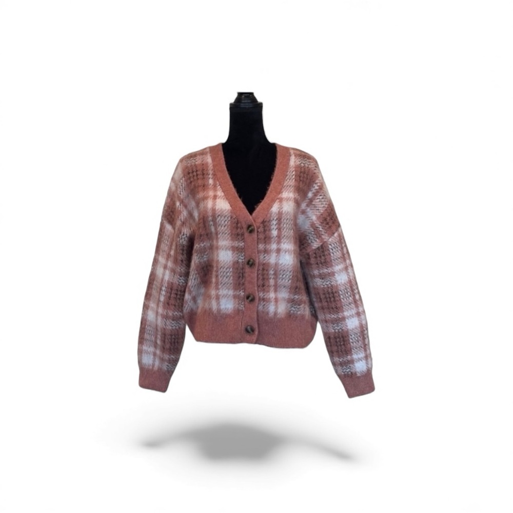 Cupcakes & Cashmere NWT button front plaid trend grampa sweater knit extra large